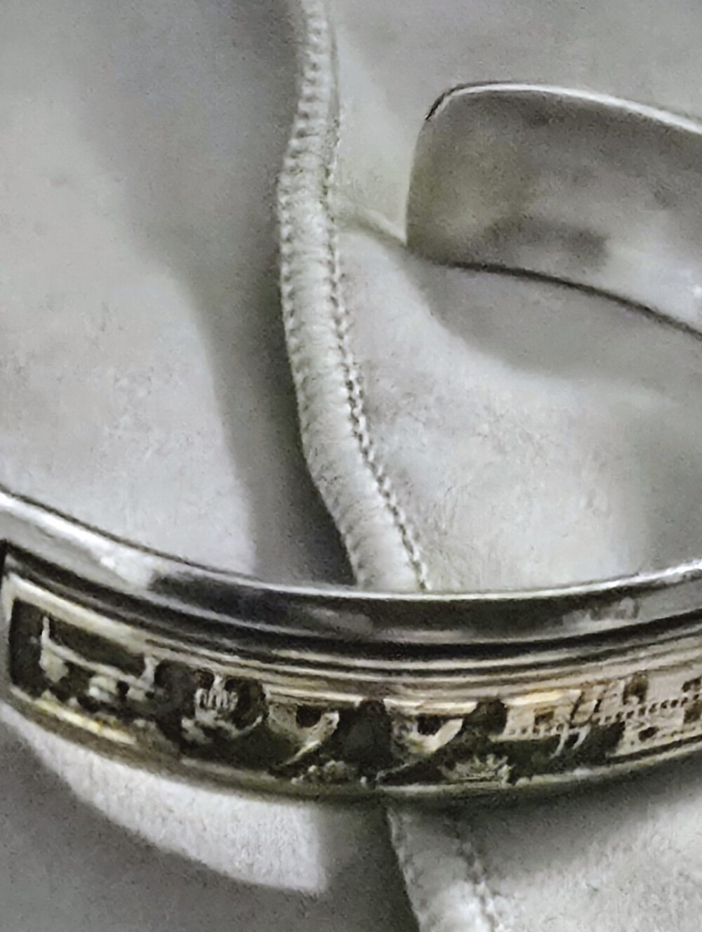 Silver Cuff with Architectural Gold Inlay Native Pueblo Village Cuff